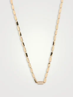 18K Gold Block-Chain Single Pavé Diamond Thick Necklace