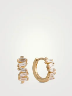 18K Gold Bold Diamond Huggie Hoop Earrings