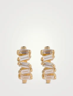 18K Gold Bold Diamond Huggie Hoop Earrings