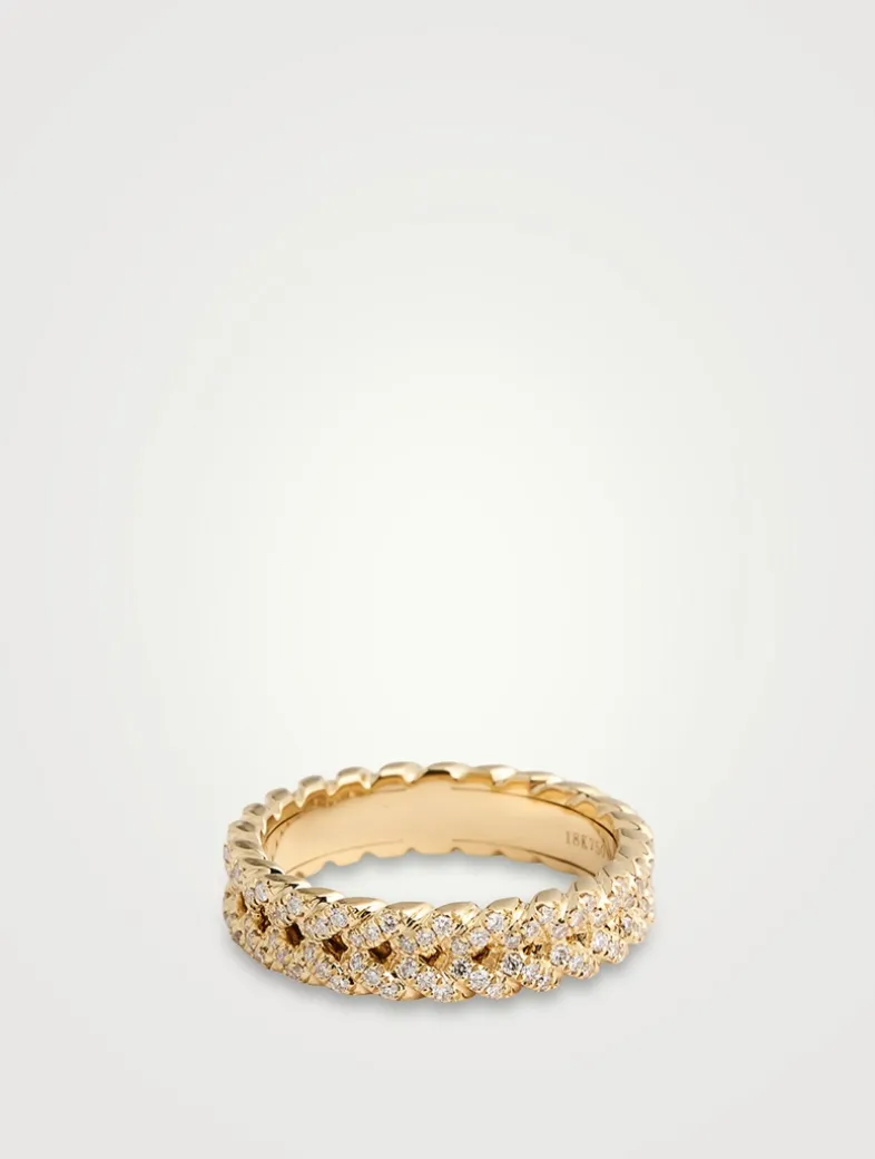 18K Gold Braided Ring With Diamonds