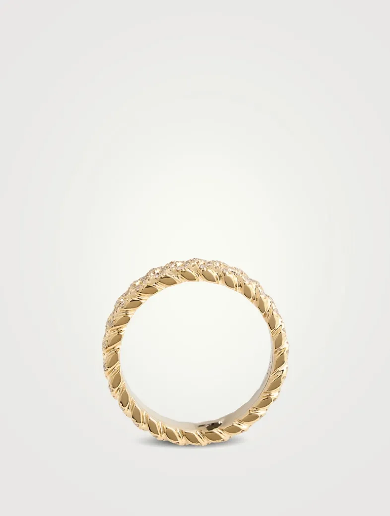 18K Gold Braided Ring With Diamonds