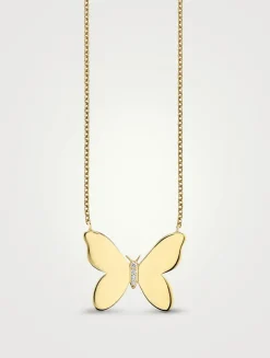 14K Gold Butterfly Necklace With Diamonds