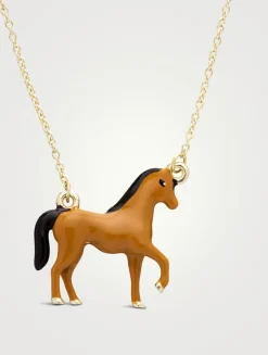 9K Gold Caballo Enamel Necklace