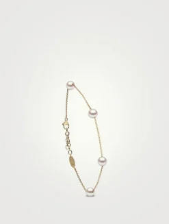 18K Gold Chain Bracelet With Pearls