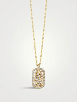 18K Gold Classic Small Dog Tag Diamond Pendant Necklace