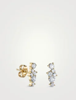 14K Gold Cocktail Bar Stud Earrings With Diamonds