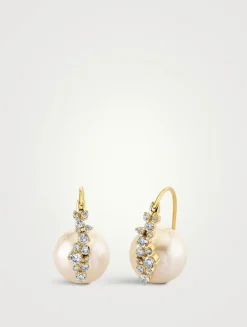 14K Gold Cocktail Bead Pearl Earrings With Diamonds