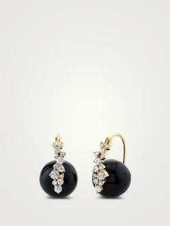 14K Gold Cocktail Black Onyx Bead Earrings With Diamonds