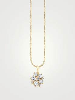 14K Gold Cocktail Disc Pendant Necklace With Diamonds
