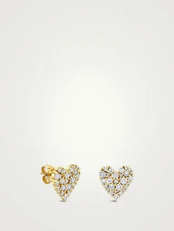 14K Gold Cocktail Heart Stud Earrings With Diamonds
