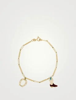 9K Gold Deco Tubitos Cowboy Charm Bracelet