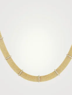 14K Gold Diamond Bar Mesh Necklace