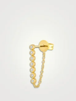 14K Gold Diamond Bezel Chain Earring