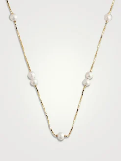 14K Gold Double Floating Pearl Necklace