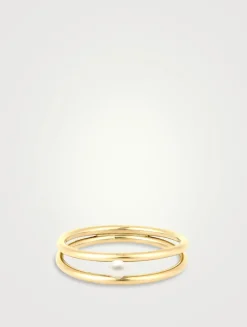 14K Gold Duo Band Pearl Ring