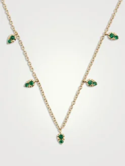 14K Gold Emerald Five Teardrop Choker Necklace