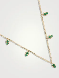 14K Gold Emerald Five Teardrop Choker Necklace