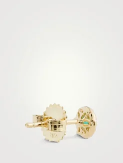 18K Gold Emerald Stud Earrings With Diamonds