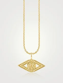 14K Gold Evil Eye Pendant Necklace With Pavé Diamonds