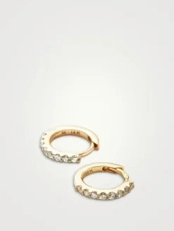 14K Gold Fine Classic Diamond Huggie Hoop Earrings