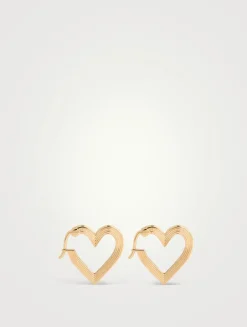 14K Gold Fluted Heart Huggie Hoop Earrings