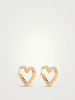 14K Gold Fluted Heart Huggie Hoop Earrings