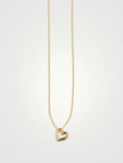 14K Gold Fluted Heart Mini Charm Necklace