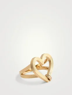 14K Gold Fluted Heart Ring With Rondelle With Diamonds