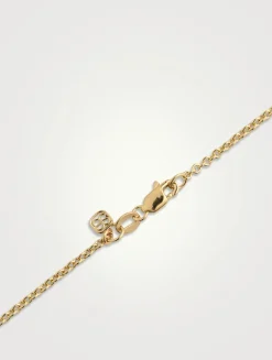 14K Gold Fluted Heart Rondelle Charm Necklace With Diamonds