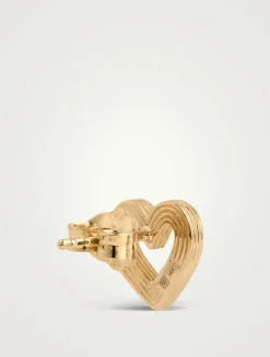 14K Gold Fluted Heart Stud Earrings