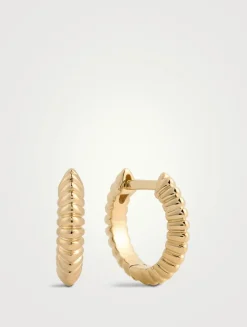 1K Gold Fluted Knife Edge Huggie Hoop Earrings