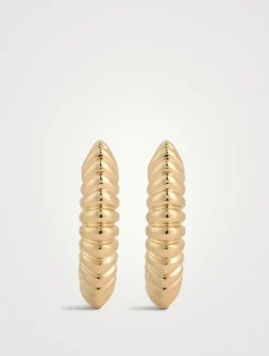 1K Gold Fluted Knife Edge Huggie Hoop Earrings