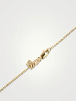 14K Gold Fluted Linked O-Ring Charm Necklace With Diamonds