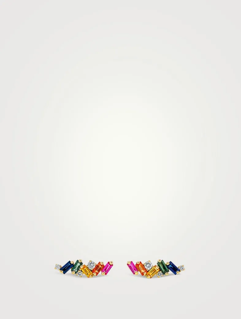 18K Gold Frenzy Rainbow Sapphire Stud Earrings