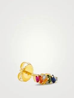 18K Gold Frenzy Rainbow Sapphire Stud Earrings