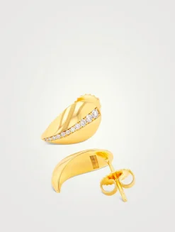 18K Gold Golden Age Pavé Curved Claw Diamond Stud Earrings