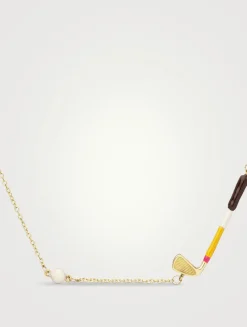 9K Gold Golf Pelota Enamel Pendant Necklace