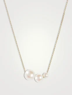 14K Gold Gradual Pearl Pendant Necklace