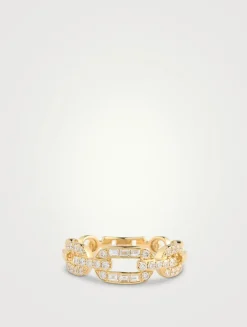 14K Gold Graduated Chain Ring With Diamonds