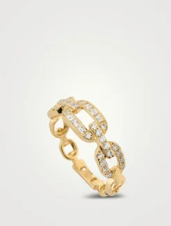 14K Gold Graduated Chain Ring With Diamonds