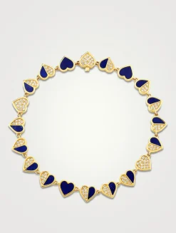 14K Gold Heart Bracelet With Lapis And Diamonds