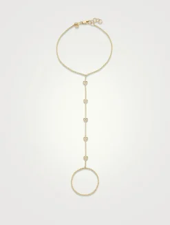 14K Gold Heart Princess Chain Bracelet With Attached Ring And Diamonds