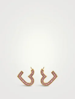 14K Gold Heart Wrap Hoop Earrings With Pavé Pink Sapphire