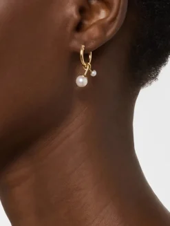 14K Gold Hoop Earrings With Swirl Pearl Dangles