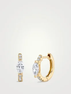 18K Gold Huggie Hoop Earrings With Diamonds