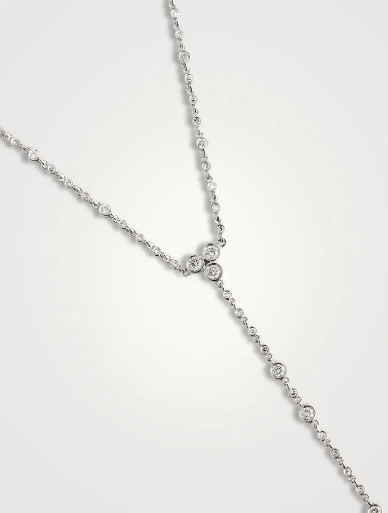 18K Gold Infinity Station Lariat Necklace With Diamonds