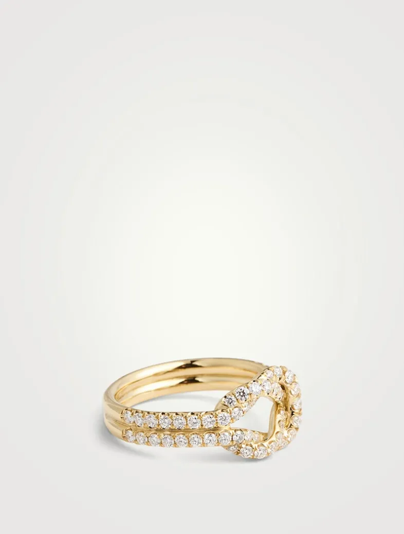 18K Gold Knot Ring With Diamonds