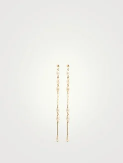 14K Gold Long Spaced Baby Pearl Earrings
