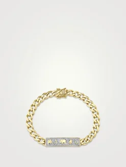 14K Gold Luck Icons ID Bar Bracelet With Diamonds