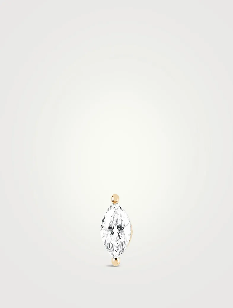 14K Gold Marquise Diamond Stud Earring